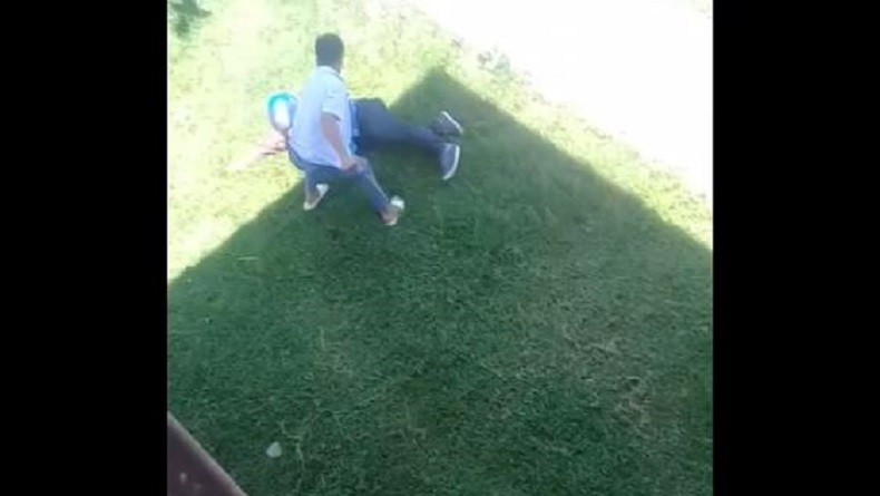 Screengrab from a viral video showing a teacher repeatedly being stabbed by a student in the Indonesian city of Manado on Oct. 21, 2019.