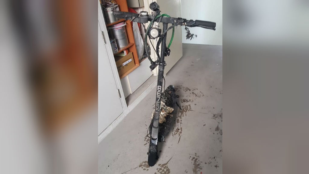 An e-scooter involved in a Sept. 13 fire on Rivervale Drive. Image: SCDF/Facebook