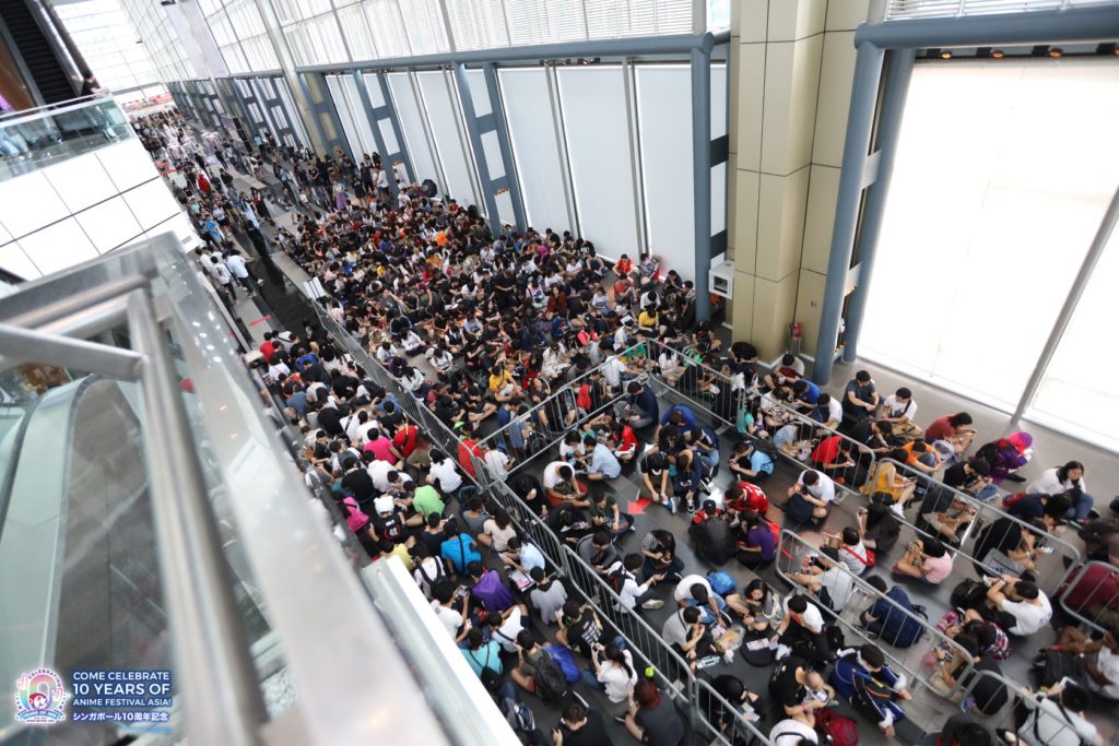 A long queue of attendees waiting to enter C3 AFA 2018. Photo: Anime Festival Asia/Facebook