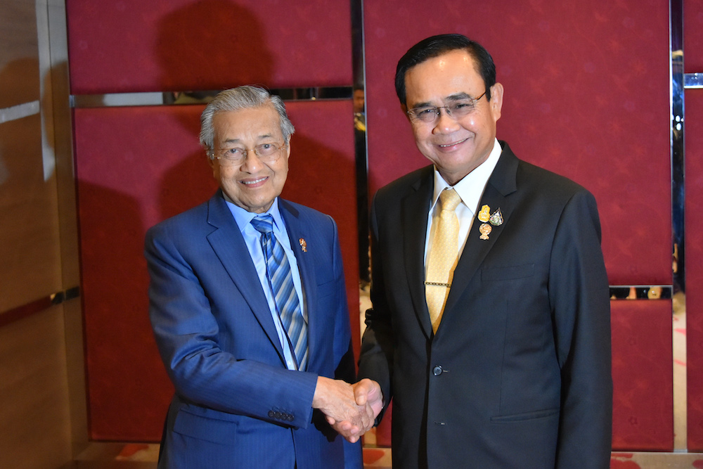 H.E. General Prayut Chan-o-cha, Prime Minister of the Kingdom of Thailand, had a bilateral meeting with H.E. Tun Dr. Mahathir Bin Mohamad, Prime Minister of Malaysia, during the 35th ASEAN Summit and Related Summits. Photo: asean2019.go.th