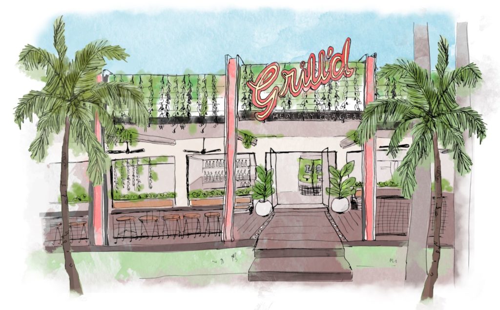 A watercolor rendition of Grill'd store in Bali. Photo: Grill'd 