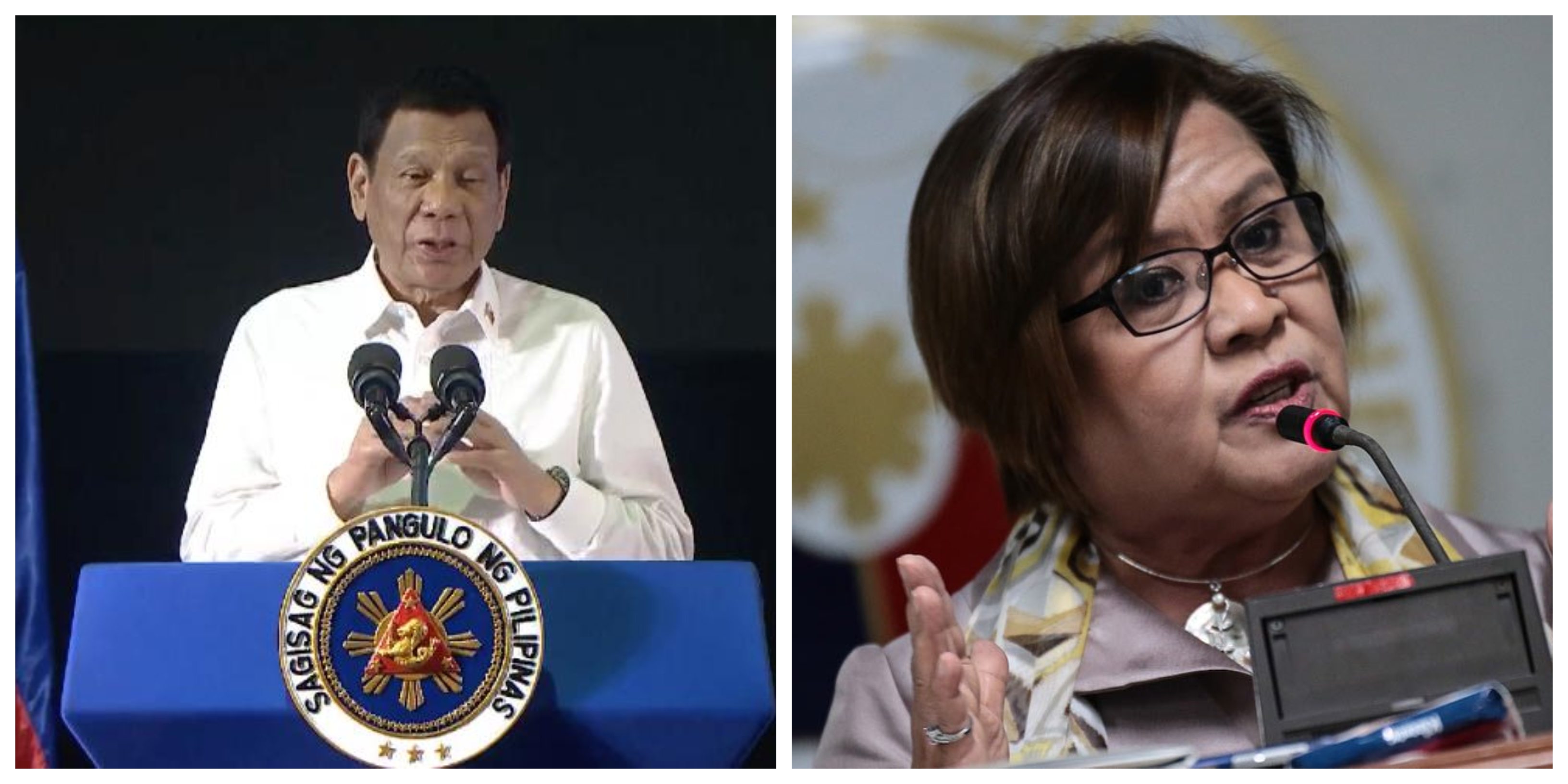 President Rodrigo Duterte and Senator Leila de Lima. <i></noscript>Photos: Screenshot from RTVM’s video/ABS-CBN News</i>
