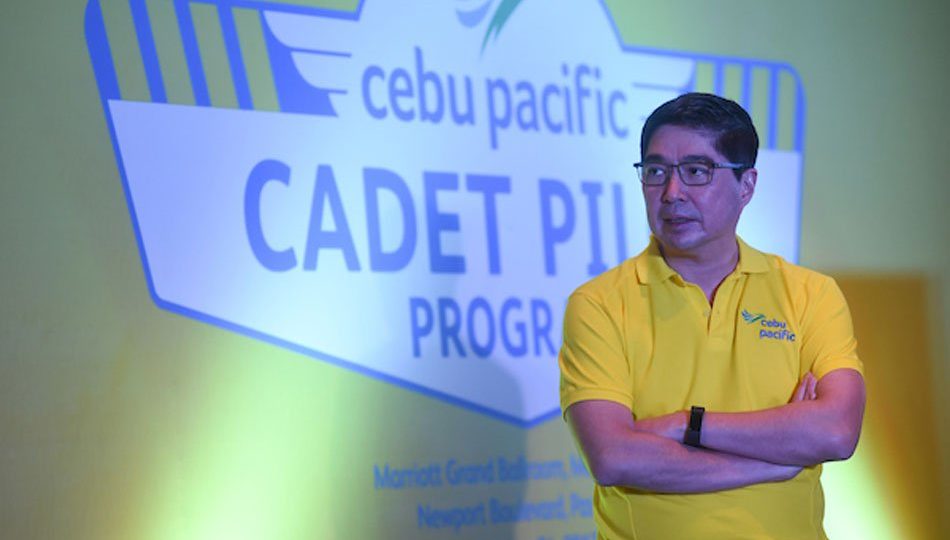 Cebu Pacific president Lance Gokongwei during the launch of the airline’s cadet pilot training program in 2017. <i></noscript>Photo: George Calvelo/ABS-CBN News</i>