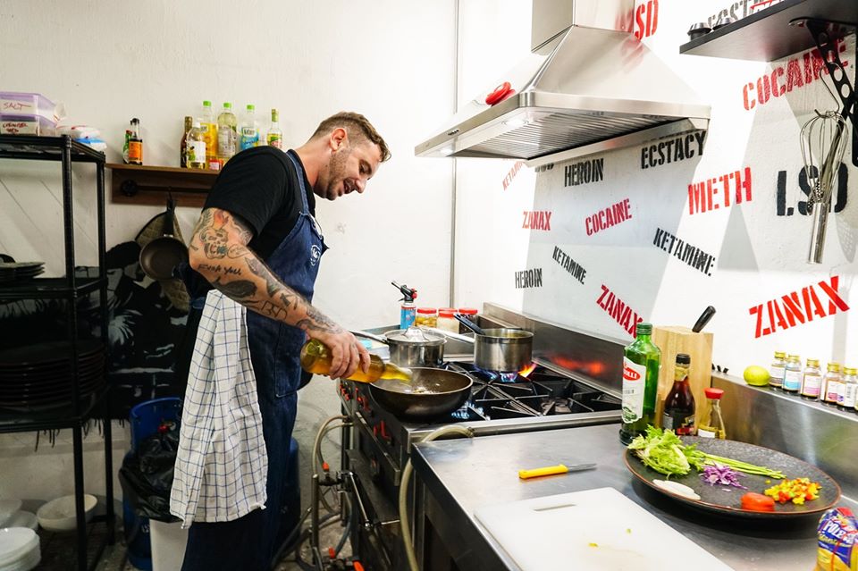 Romain Guiot in the kitchen of Outlaw Erotic Cuisine.