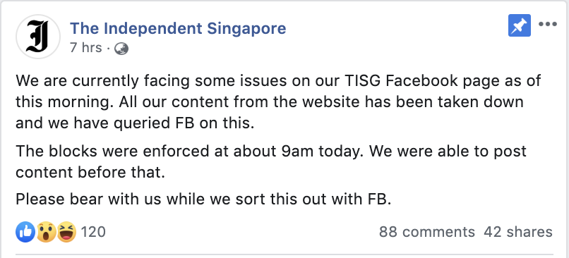 Screenshot of The Independent Singapore's Facebook post.