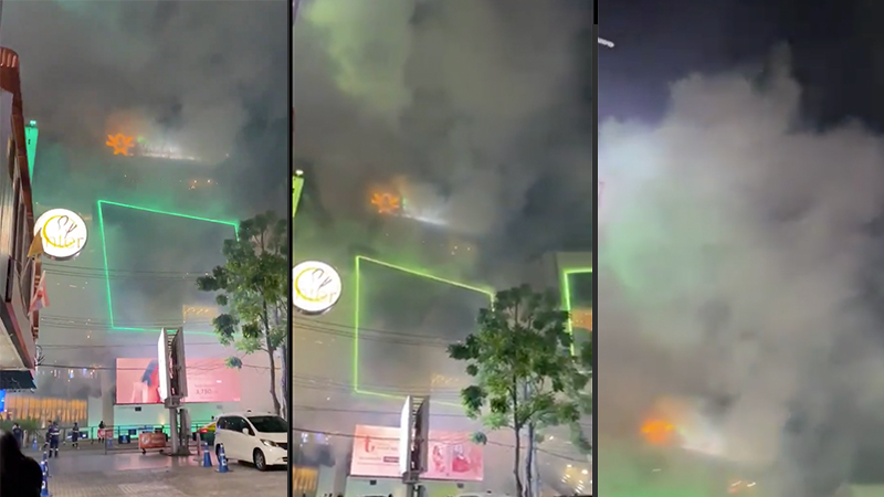 A fire broke out at a Korean barbecue inside Siam Square One shopping on Monday night. Screenshots: @_Elpley / Twitter