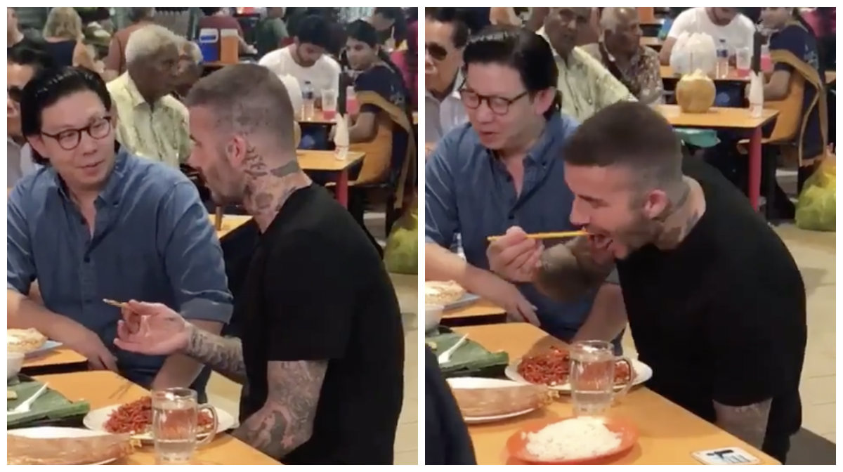 David Beckham eats at Tekka Market. Images: Singapore Ink/Facebook