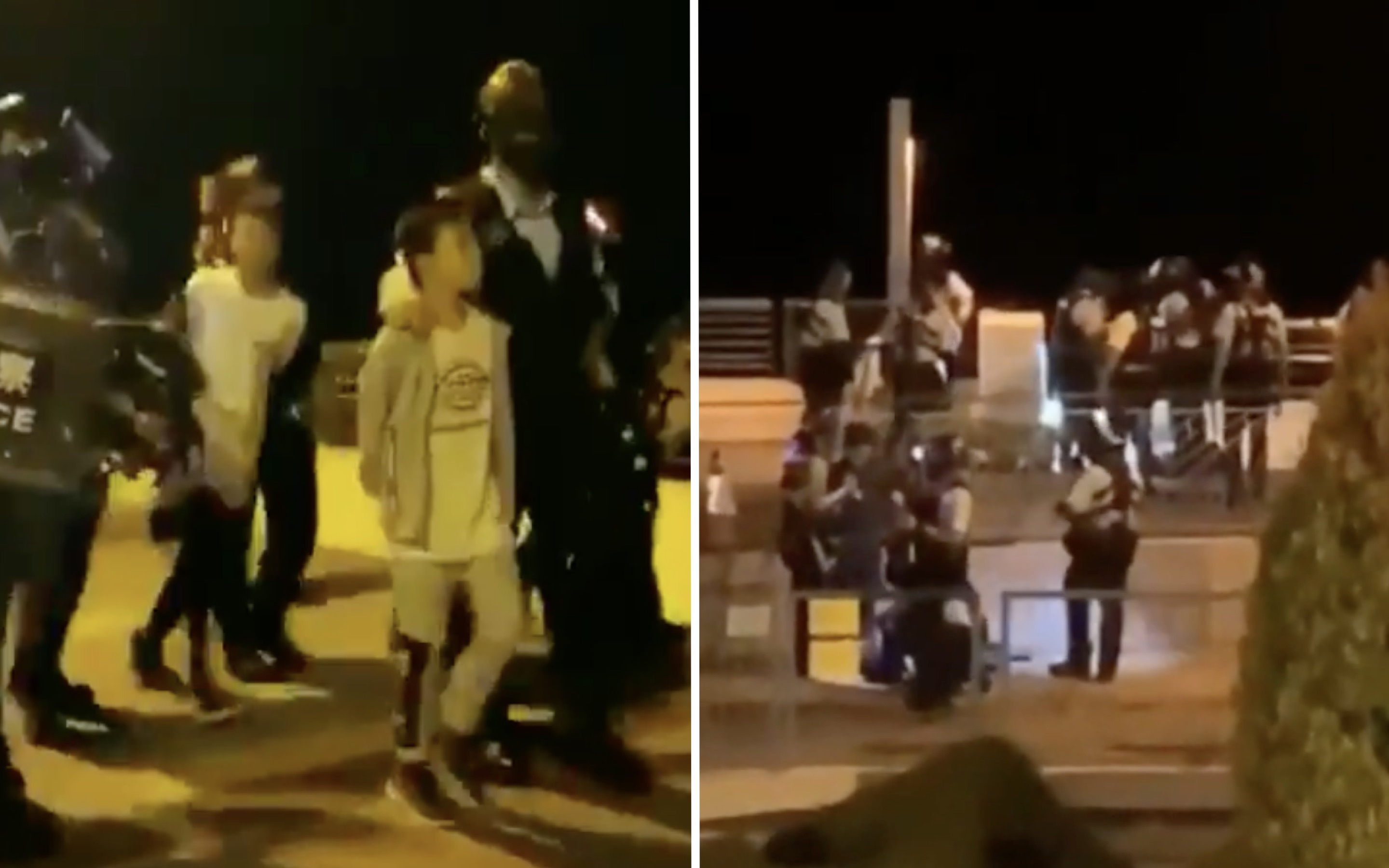 Police were filmed arresting a group of teens at Ma On Shan promenade.  Screengrabs via YouTube.