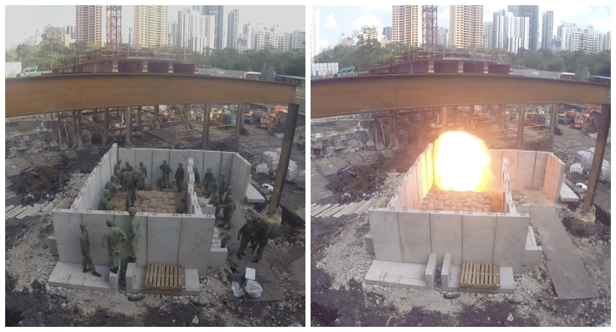 Before/After: The bomb squad detonates WWII bomb at Jiak Kim Street. Photos: The Singapore Army/Facebook