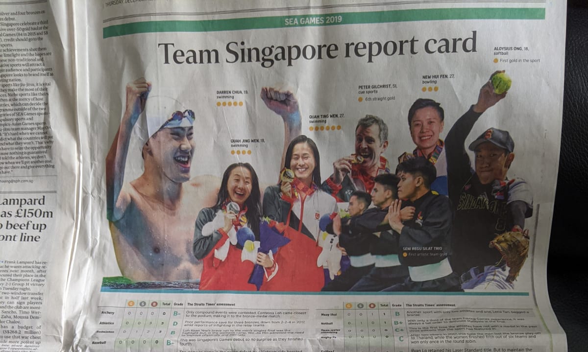 A single-page spread of Team Singapore’s report card. Photo: Sharmaine Chan/Facebook
