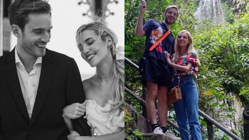 Left: Felix Kjellberg AKA Pewdiepie got married with longtime girlfriend Marzia Bisognin in August 2019. Photo: PewDiePie / Instagram. Right: The couple spent their honeymoon in Bali. Photo: Bagia Pradiva / Instagram