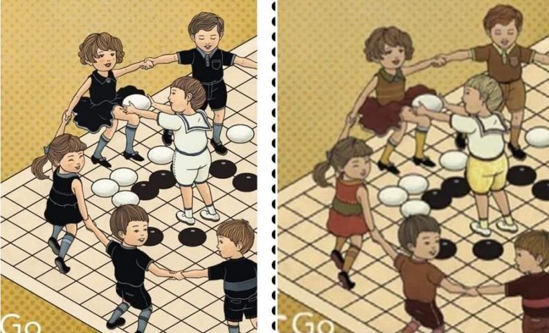 The original design of the Go-themed stamp (left), and the new revised version (right). Screengrabs via Hong Kong Post.