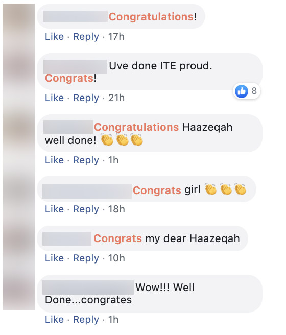 Netizens congratulate Haazeqah Shah.