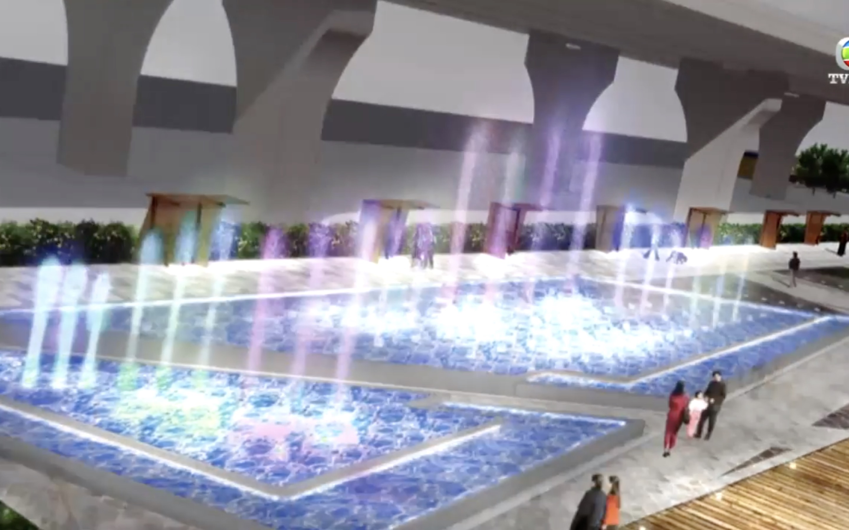 A digital rendering of a controversial musical fountain project in Kwun Tong. Screengrab via YouTube.