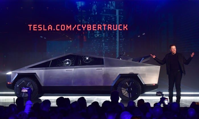 Tesla CEO Elon Musk reacts to the Cybertruck “armor glass” fail during the vehicle’s reveal. Photo: Video screengrab