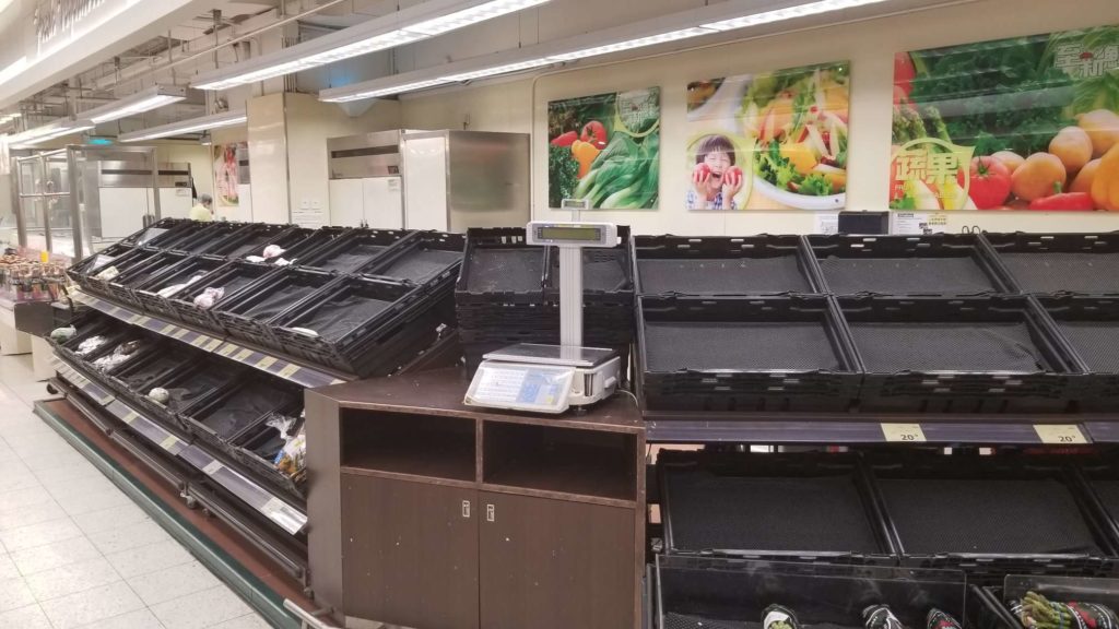 Fruits and vegetables all wipe out at a supermarket in Hong Kong. Photo: Vicky Wong/Coconuts