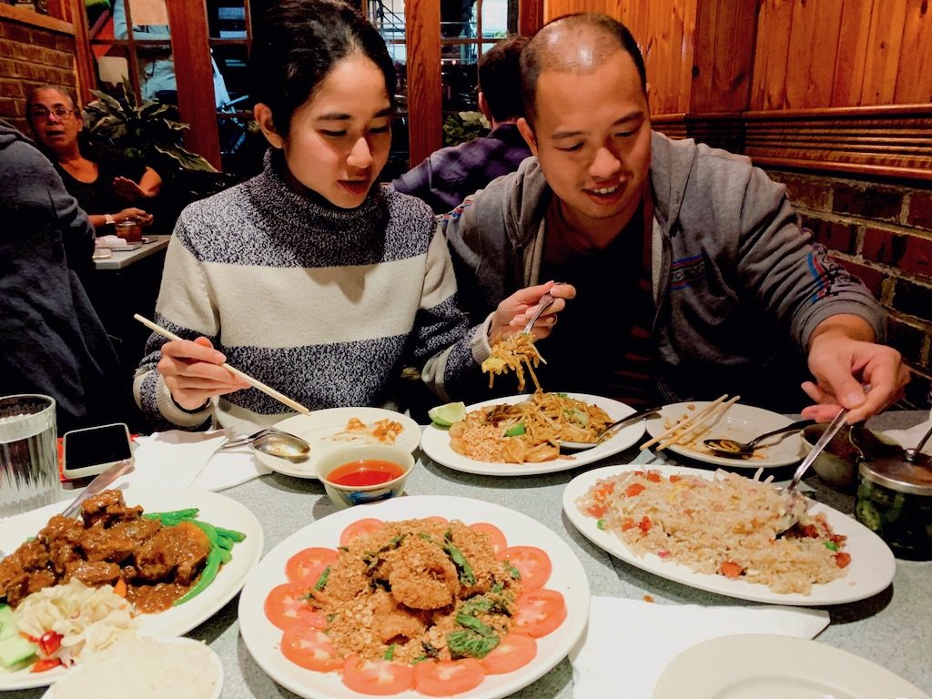NYC-based Singaporeans Kimberly and Joel having a feast at Malaysia Grill. Photo: Juliette Yu-Ming Lizeray