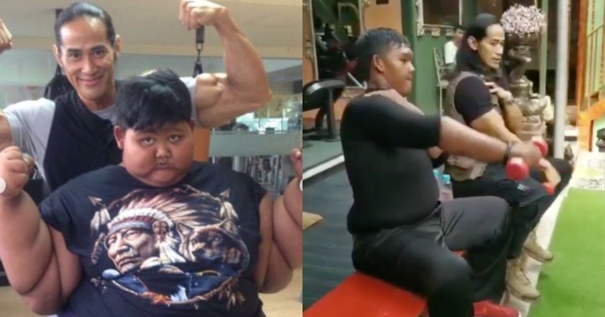 Aria Permana has been trained by Indonesian bodybuilder Ade Rai since 2016, having started his regimen weighing 193 kilograms and now weighing 83 kilograms. Photos: Instagram/@ade_rai