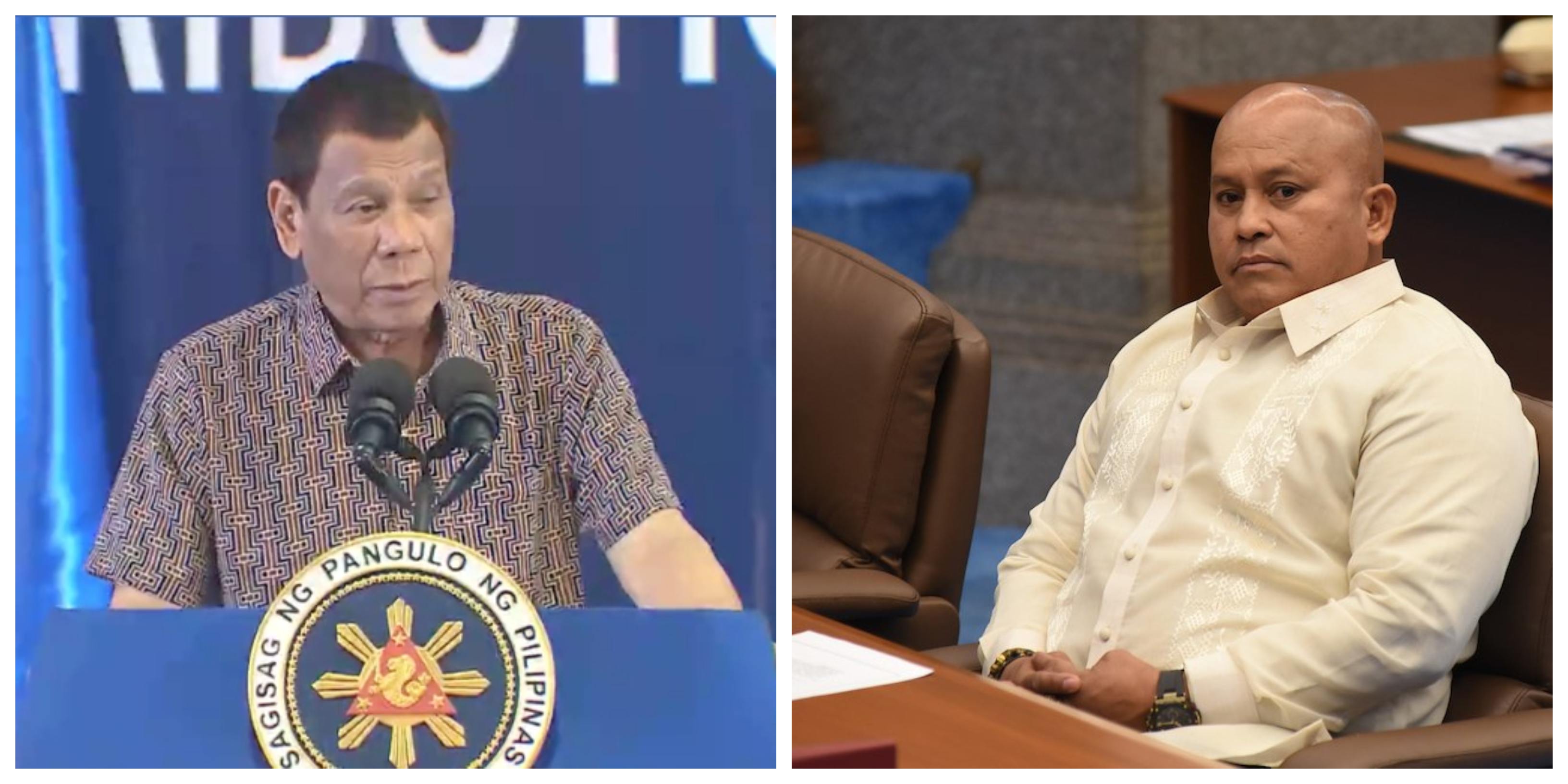 President Rodrigo Duterte and Senator Ronald de la Rosa. <i></noscript>Photo: Screenshot from Presidential Communications/FB; ABS-CBN News</i>