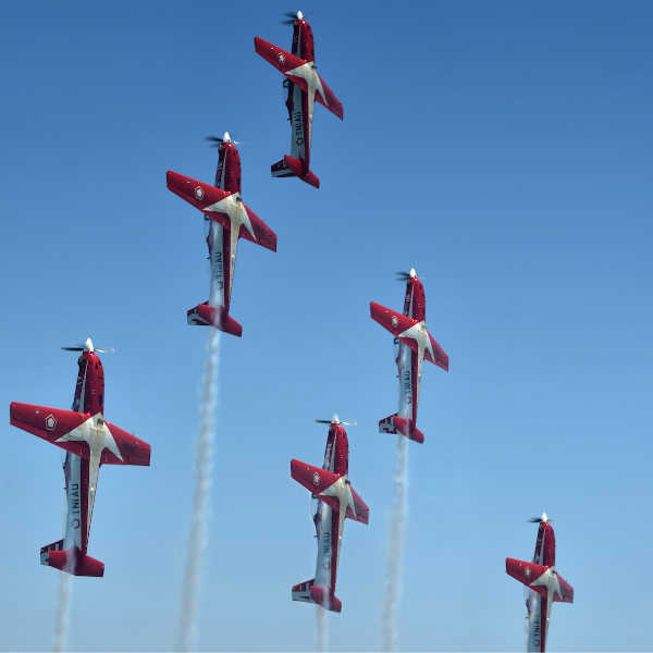 The Jupiter Aerobatic Team of Six in action at the Singapore Airshow 2018. Photo: JUPITER AEROBATIC TEAM 6 x KT-1B INDONESIAN AIR FORCE (TNI-AU) / Singapore Airshow