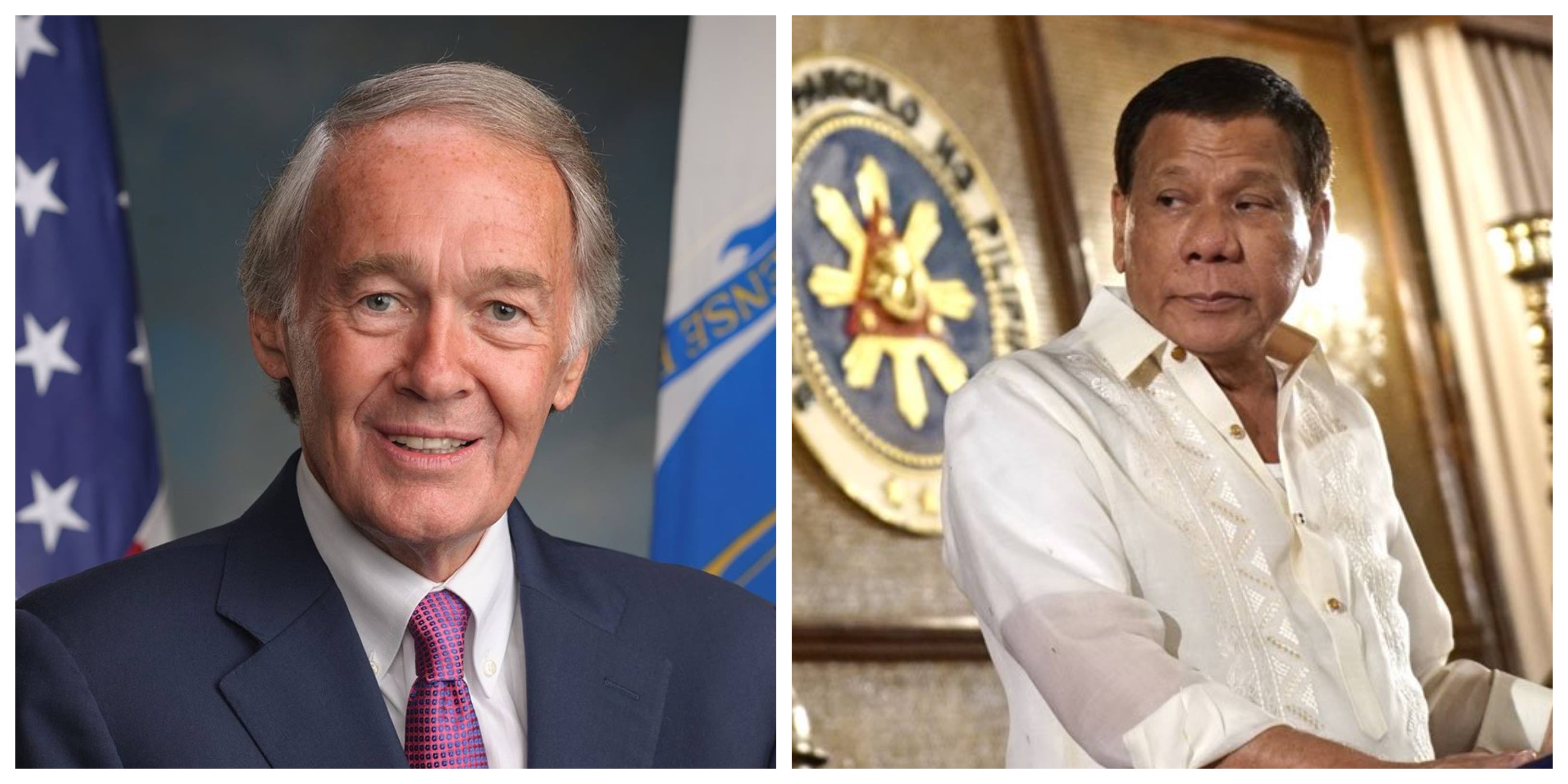 (L) Senator Edward Markey <i></noscript>Photo: Edward Markey / FB</i>, President Rodrigo Duterte <i>Photo: ABS-CBN News</i>