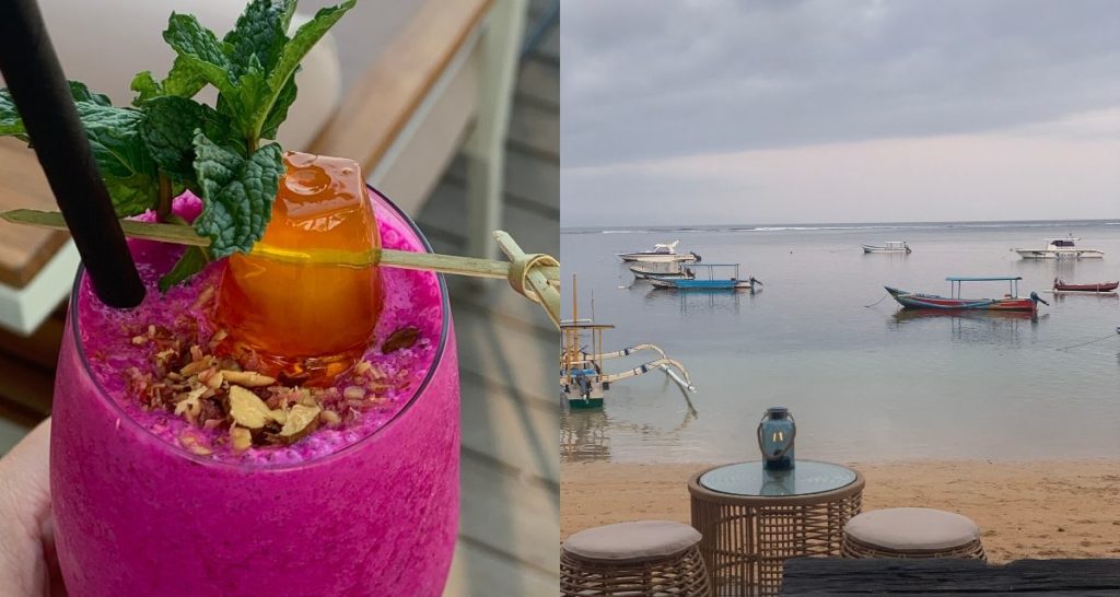 Bikini Smoothie and a view from Oomba's patio. Photos: Coconuts Bali