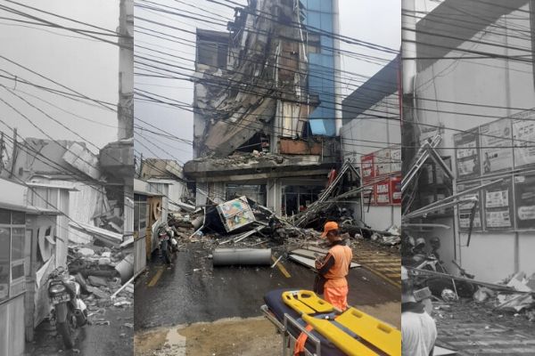 A commercial building partially collapsed in West Jakarta on Dec. 6, 2020. Photo: Twitter/@TMCPoldaMetro