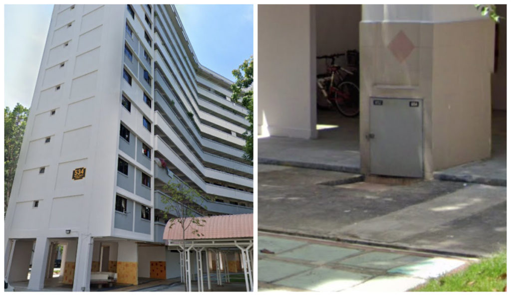 The housing block, at left, and one of the rubbish chutes, at right. Images: Google
