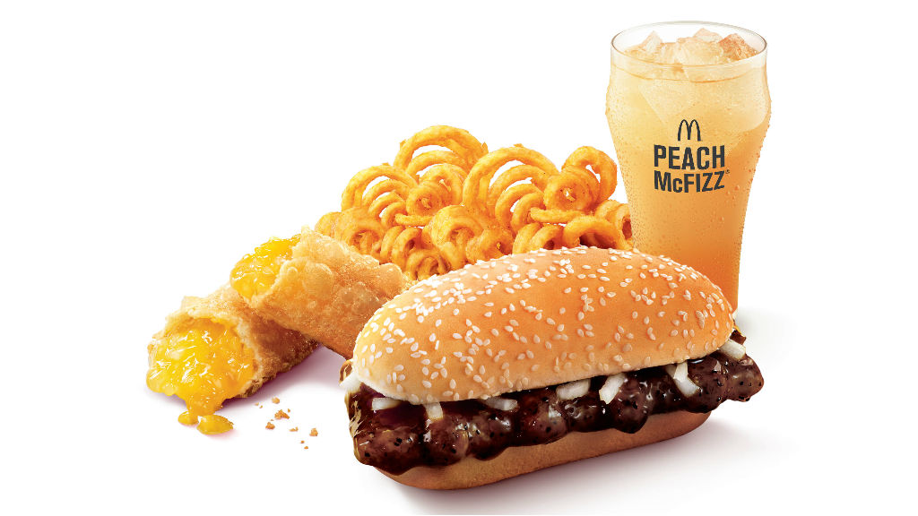 The Mango Passion Fruit Pie, Prosperity Twister Fries, Peach McFizz and beef Prosperity Burger coming Thursday to McDonald’s Singapore. Photo: McDonald’s Singapore