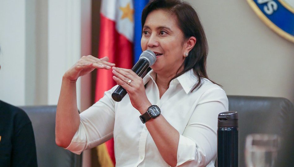 Vice President Leni Robredo speaking at a 2019 briefing in her Quezon City office <i></noscript>Photo: Jonathan Cellona / ABS-CBN News</i>