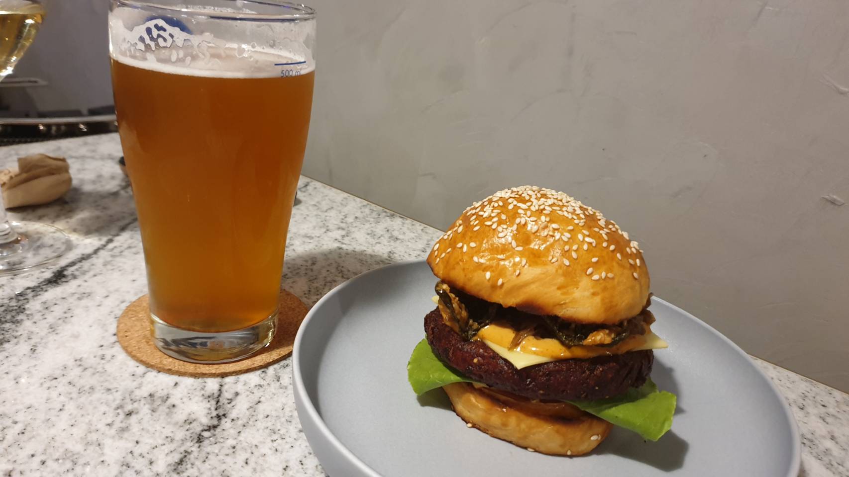 Friday evening’s Veggie Beast and a pint of beer. Photo: Coconuts