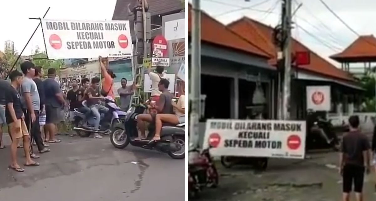 “Cars prohibited from entering except for motorbikes,” the banner reads. Screengrabs: Instagram

