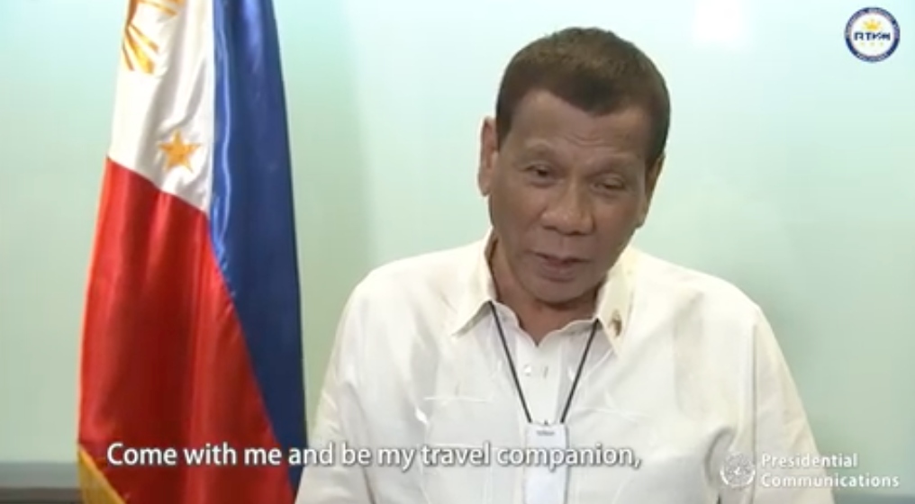 President Rodrigo Duterte wants to be your travel buddy. Photo: Screenshot from video