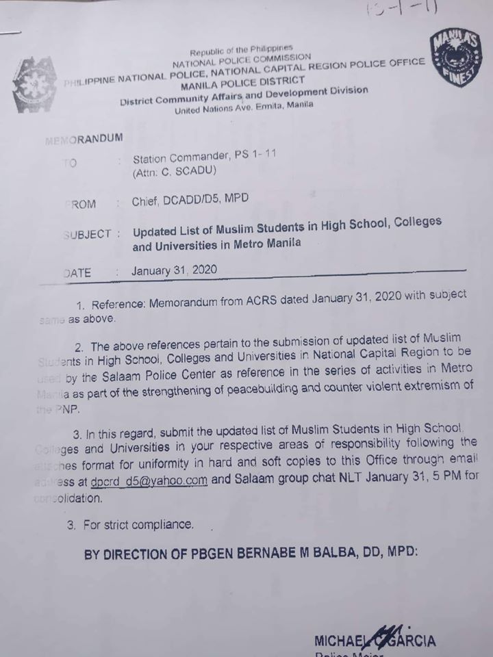 The memo from the Manila Police District. Image from ACT