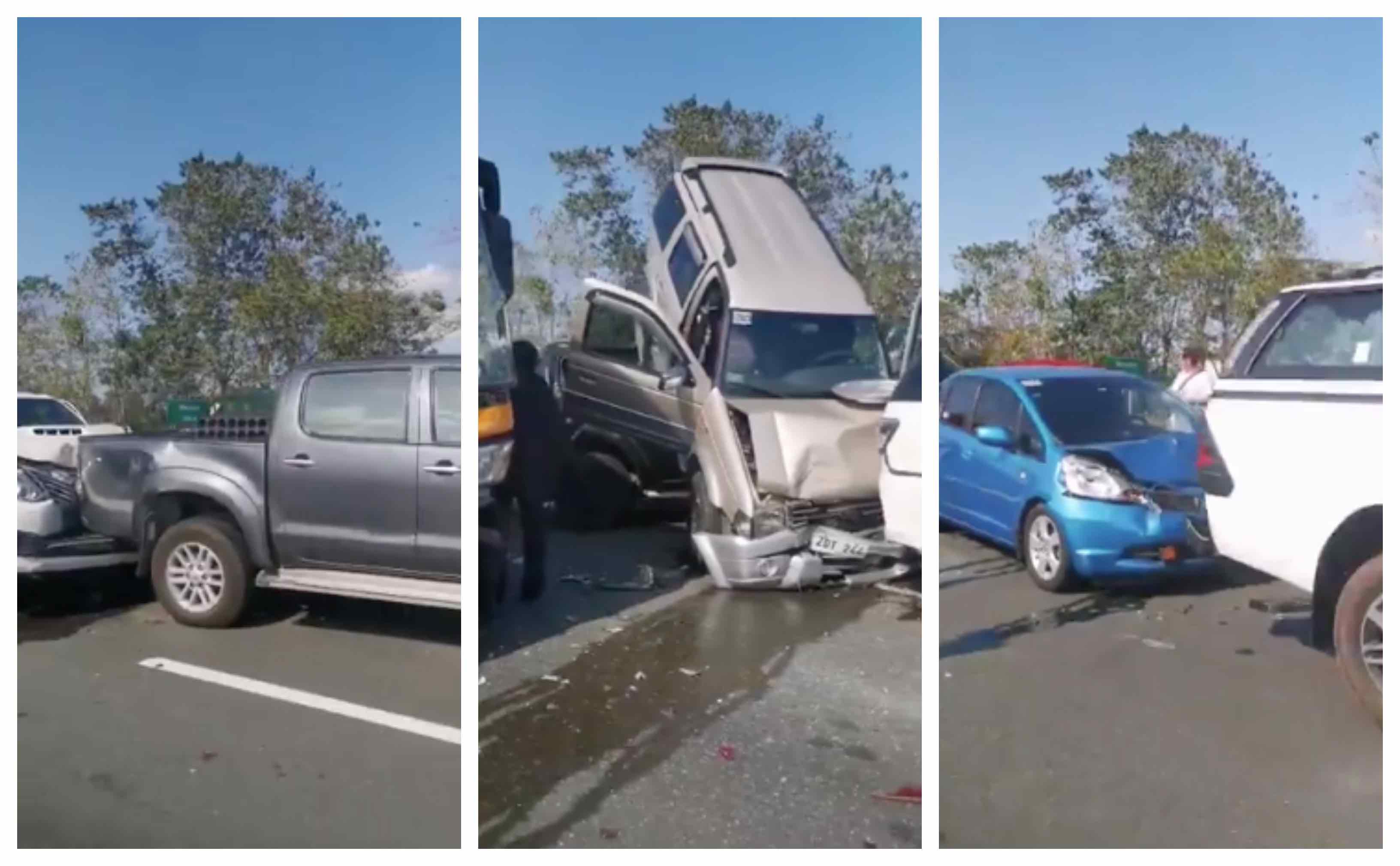 Six cars and one bus crash into each other along NLEX on Sunday <i></noscript>Screencap from Gianwrites / Twitter </i>
