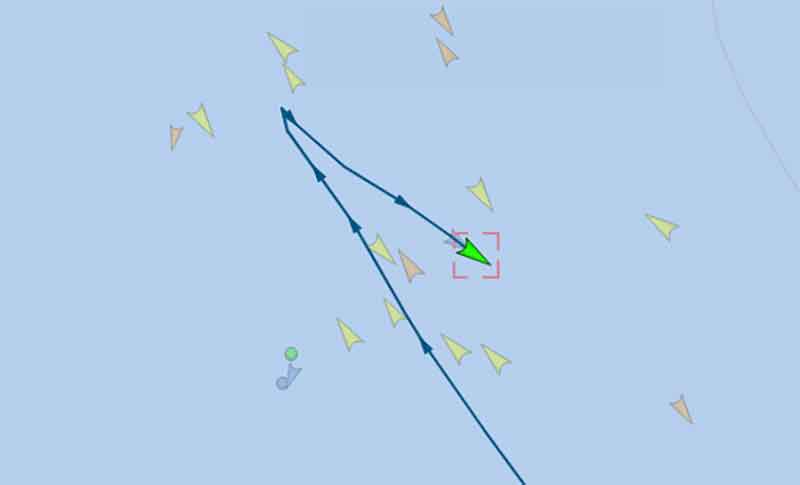Tracking data shows the MS Amsterdam reversing course early Wednesday evening. Image: Vesselfinder.com