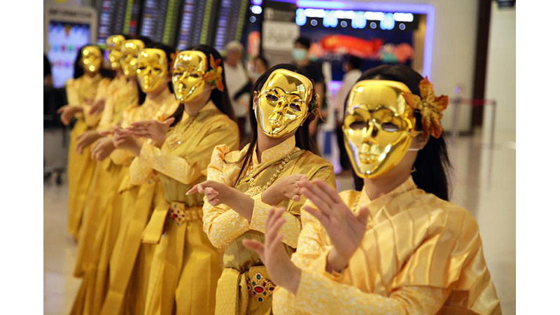 Masked performers greet travelers at Bangkok’s Suvarnabhumi International Airport earlier this month. Photo: Suvarnabhumi International Airport / Facebook