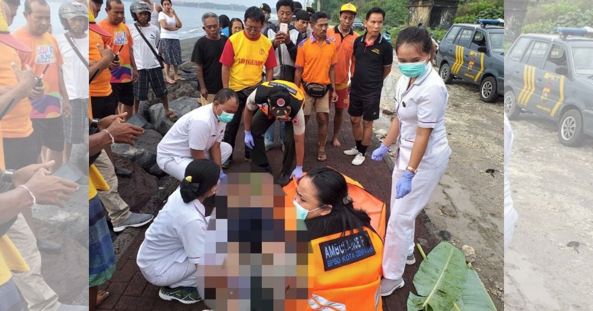 Residents of East Denpasar this morning found the body of an unidentified man at Padang Galak Beach. Photo: Instagram/@bpbd_kota_denpasar