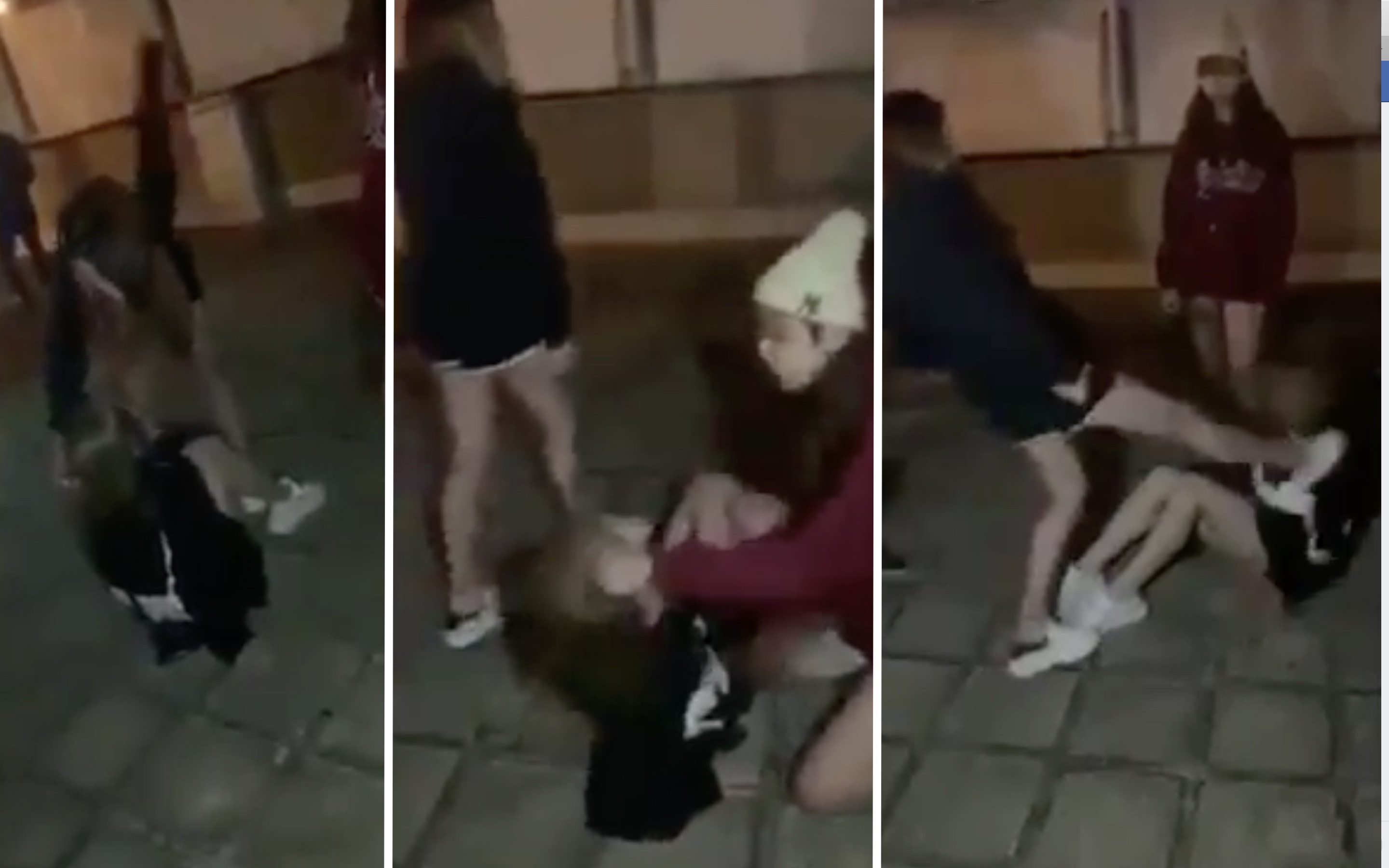 Video posted online shows two women slapping and kicking another woman at least 50 times. Screengrabs via Facebook video.