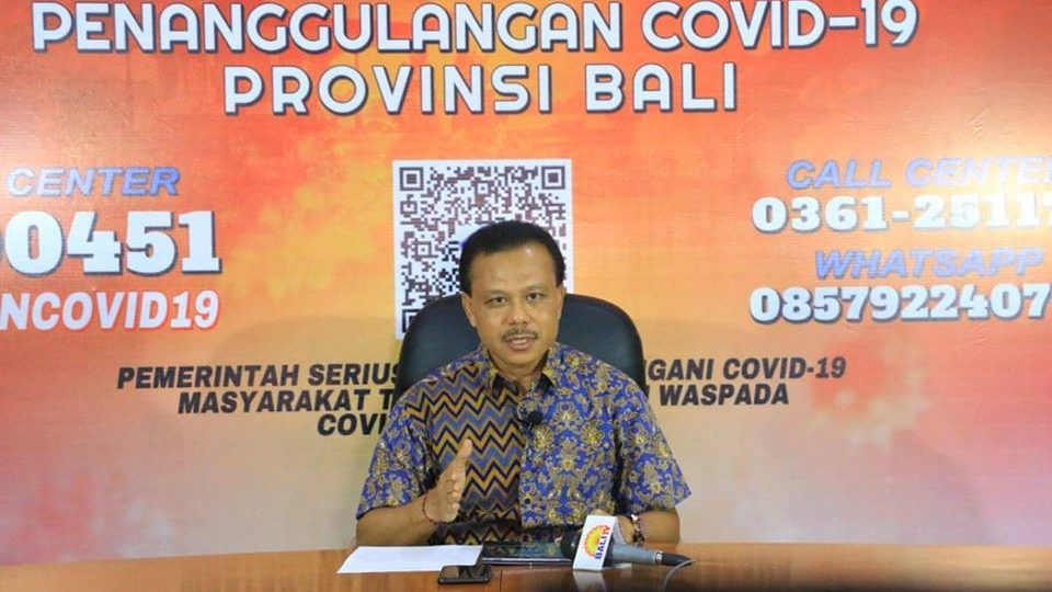 Dewa Made Indra, regional secretary of the Bali administration, at a live press conference on March 30. Photo: Bali Provincial Government