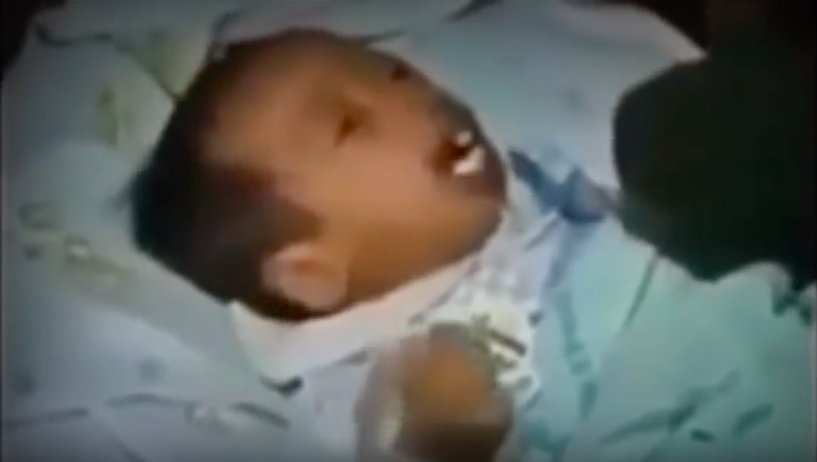 Screengrab from a fake viral video of an Indonesian talking baby who suggested that eating boiled eggs before midnight can help the body build resistance against COVID-19.