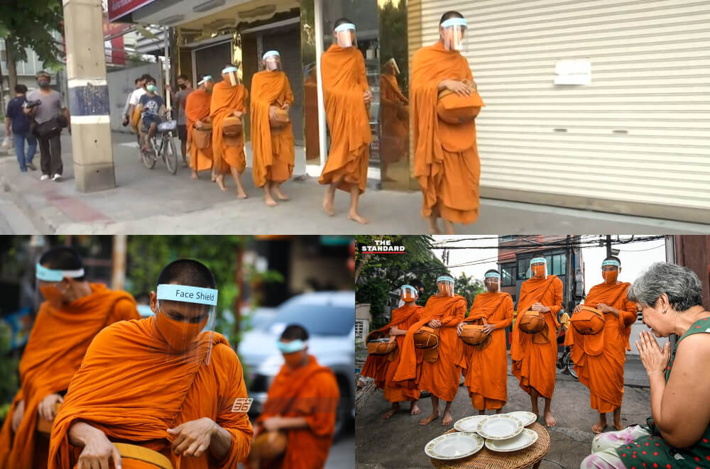 Images of monks wearing face shields circulated on several Thai news outlets such as PPTV HD, The Standard and One 31.
