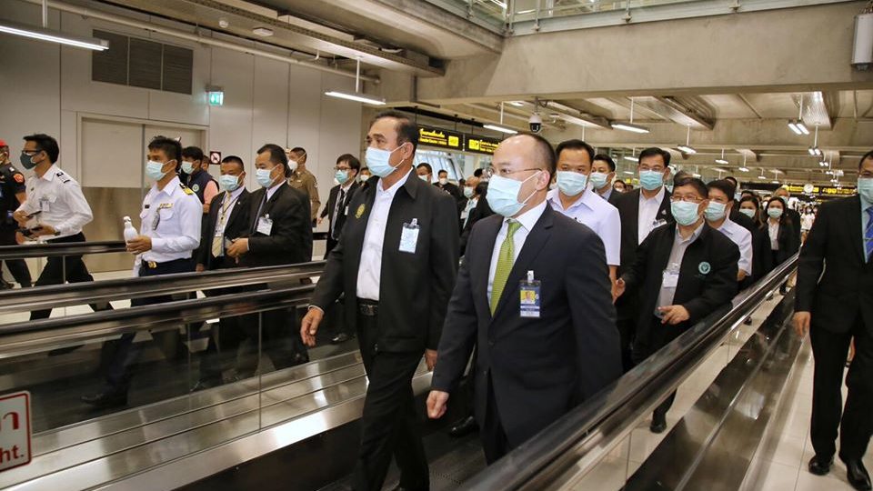 Prime Minister Prayuth Chan-o-cha and officials at Suvarnabhumi Airport. Photo: Suvarnabhumi Airport / Facebook