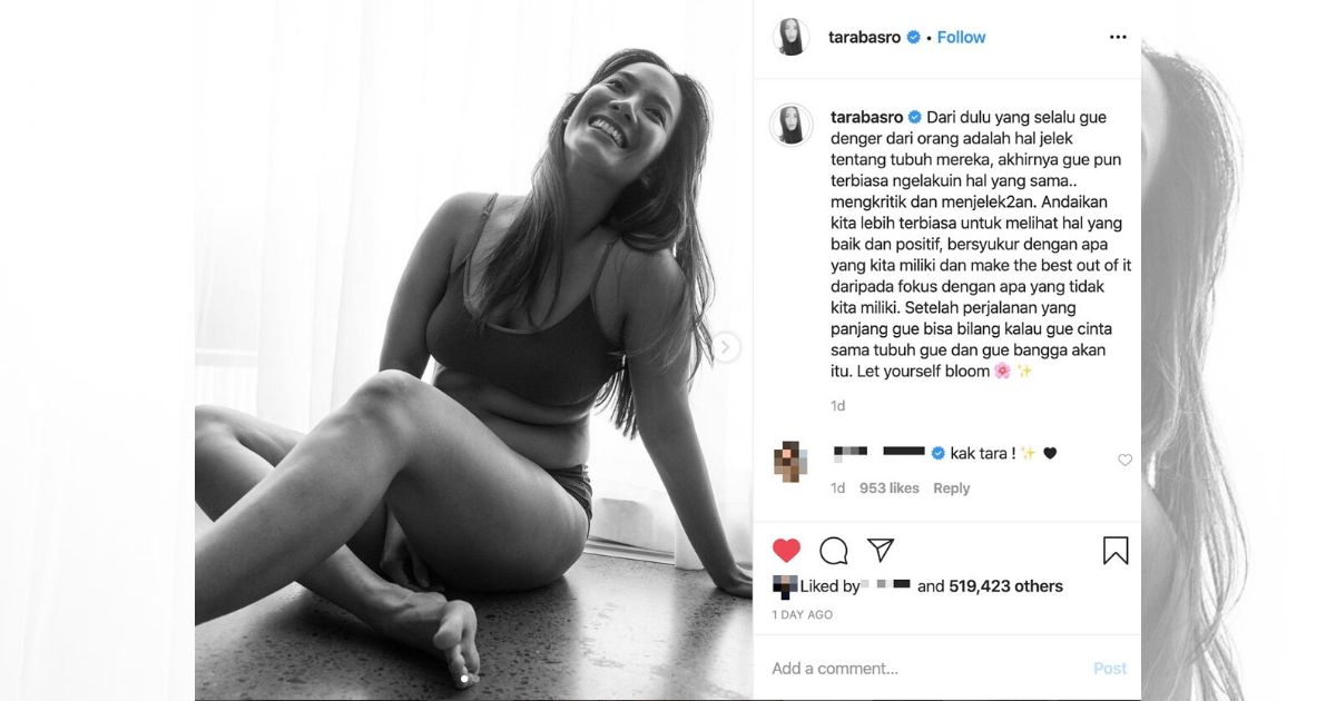 Indonesian netizens are rallying online to defend and support actress Tara Basro, following a concerning statement from the Communications and Information Ministry (Kemkominfo) alluding how she could potentially be entangled with Indonesia’s draconian internet law after she posted a photo promoting body positivity. Screenshot from Instagram/@tarabasro