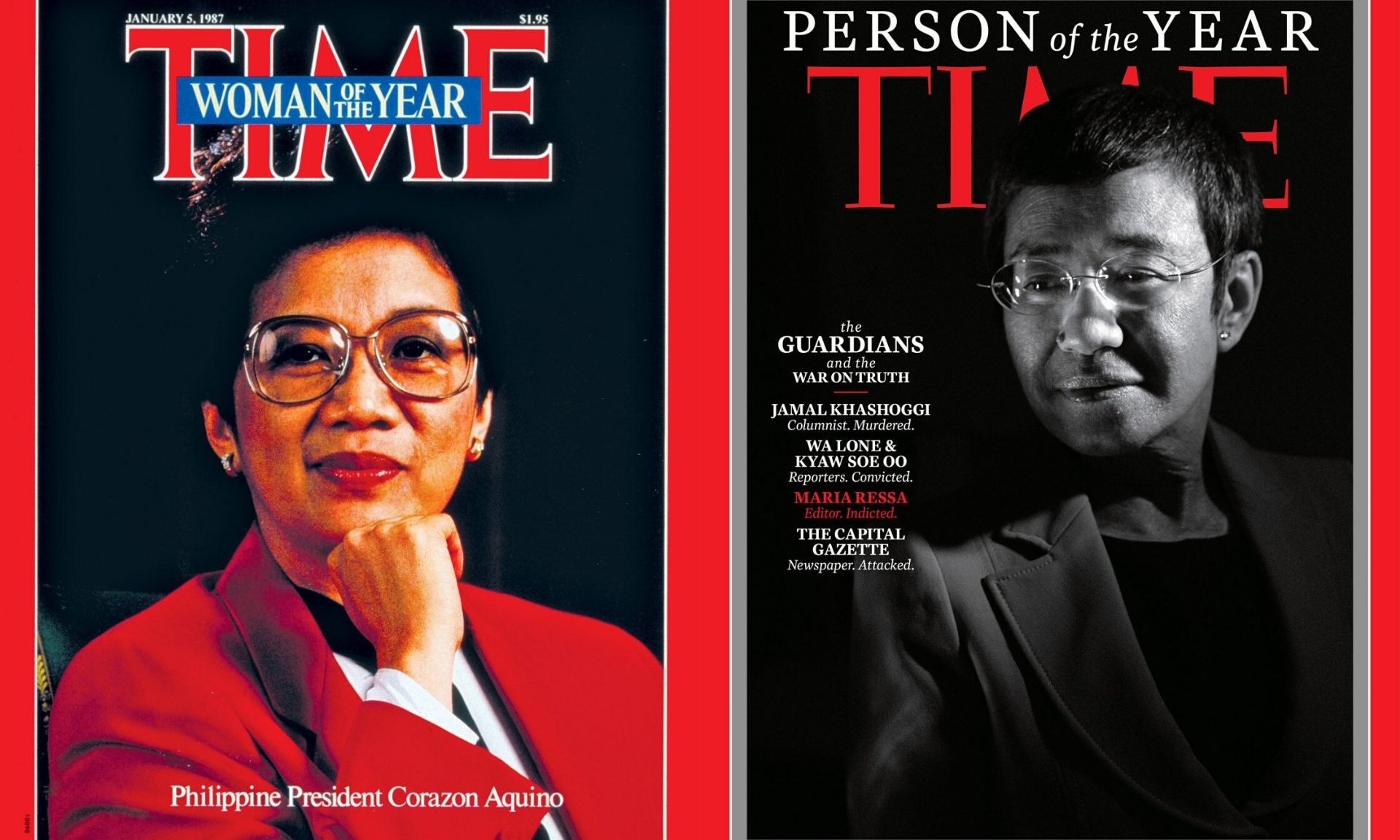 Former President Cory Aquino and Rappler CEO Maria Ressa <i></noscript>Photo: TIME Magazine </i>