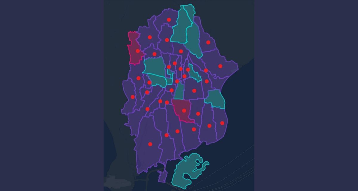 A distribution map of COVID-19, consisting of persons under monitoring and patients under observation, screengrabbed from Denpasar city’s official website on March 30. 