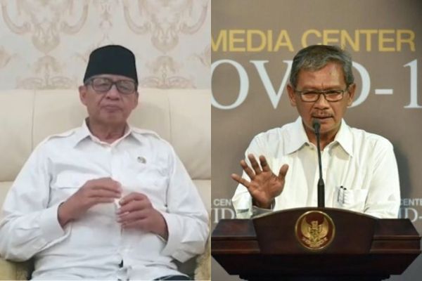 LEFT: Banten Governor Wahidin Halim. RIGHT: Indonesia COVID-19 spokesman Achmad Yurianto