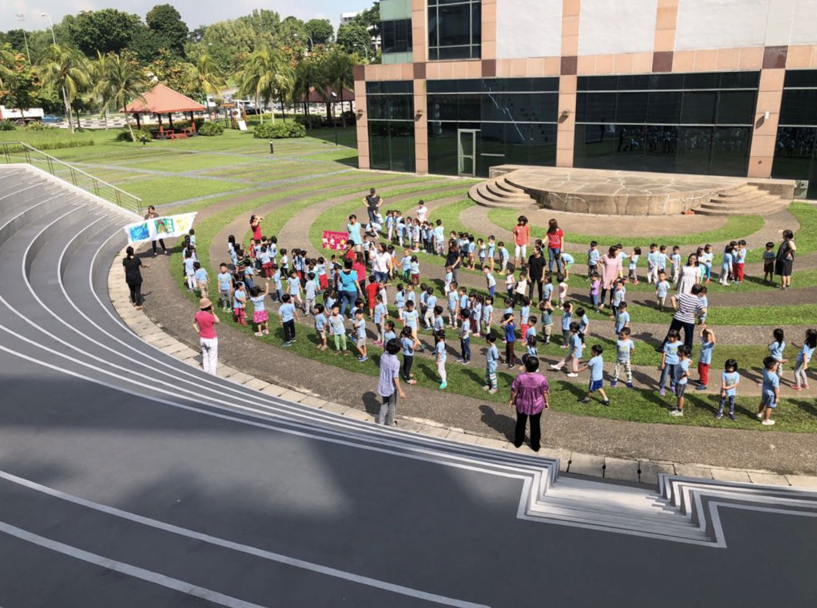 Preschoolers from Creative O Preschoolers’ Bay at 31 International Business Park line up outside in an undated file photo. Photo: Creative O Preschoolers’ Bay/Facebook