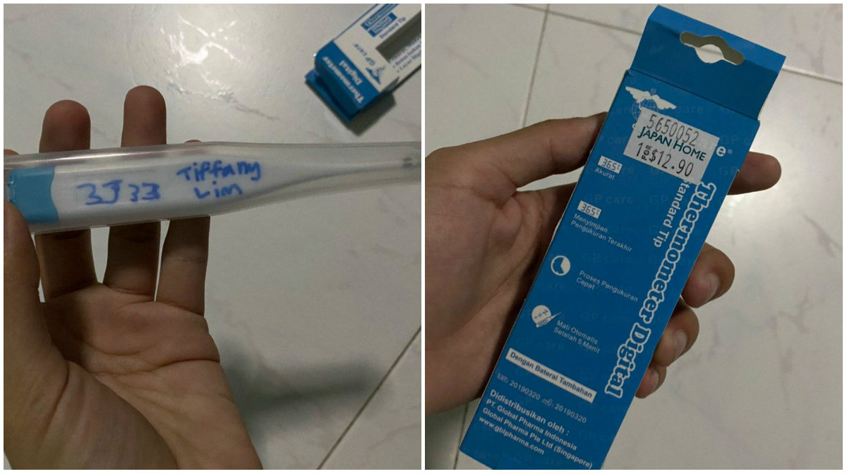 Woman finds name handwritten on the back of a newly purchased thermometer from Japan Home. Photos: Michelle Teo/Facebook