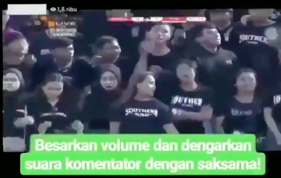 Video screengrab of the moment an Indonesian soccer pundit uttered sexist remarks about women in the stands of a soccer game on March 6, 2020.